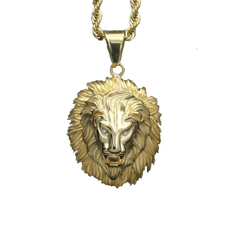 Hip Hop lion Necklace Gold Plated Stainless Steel Zircon Eye lion Pendant Necklaces