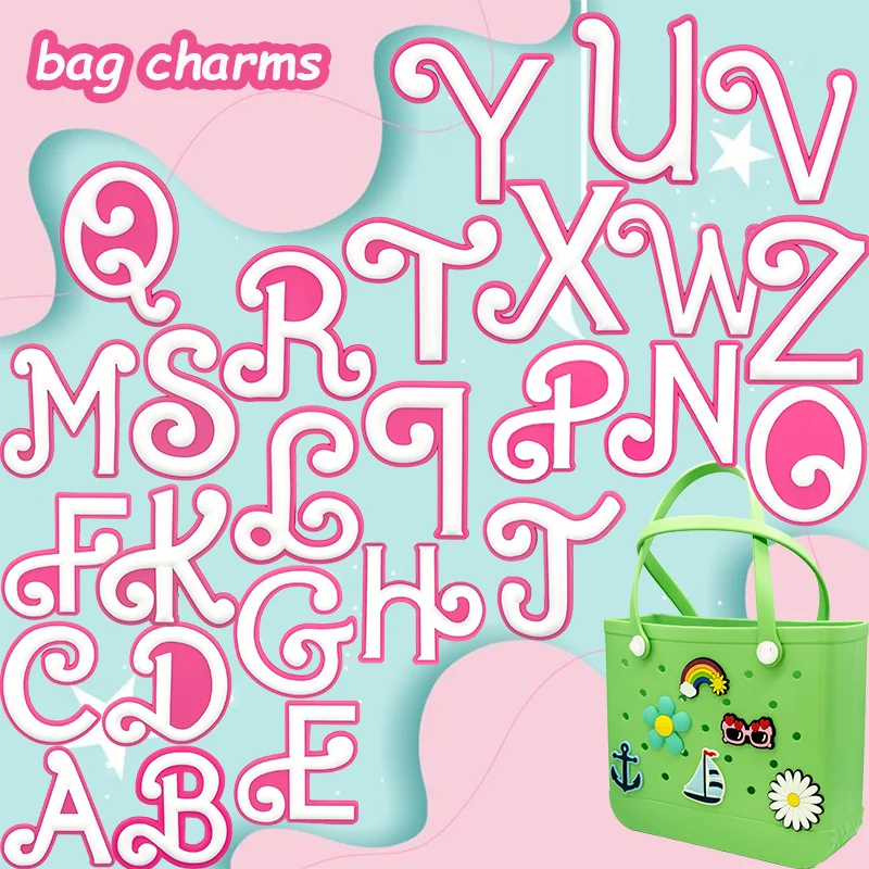 Tote Beach Letters Numbers Charms Pvc Large Big Size Lip Black White pink Irregular Kawaii Rubber Casual Style Custom Bag Charms