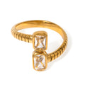 J&D Fashion Luxury 18K Gold Plated Pave Zircon Open Stainless Steel Textured Cubic Zirconia Ring for Women