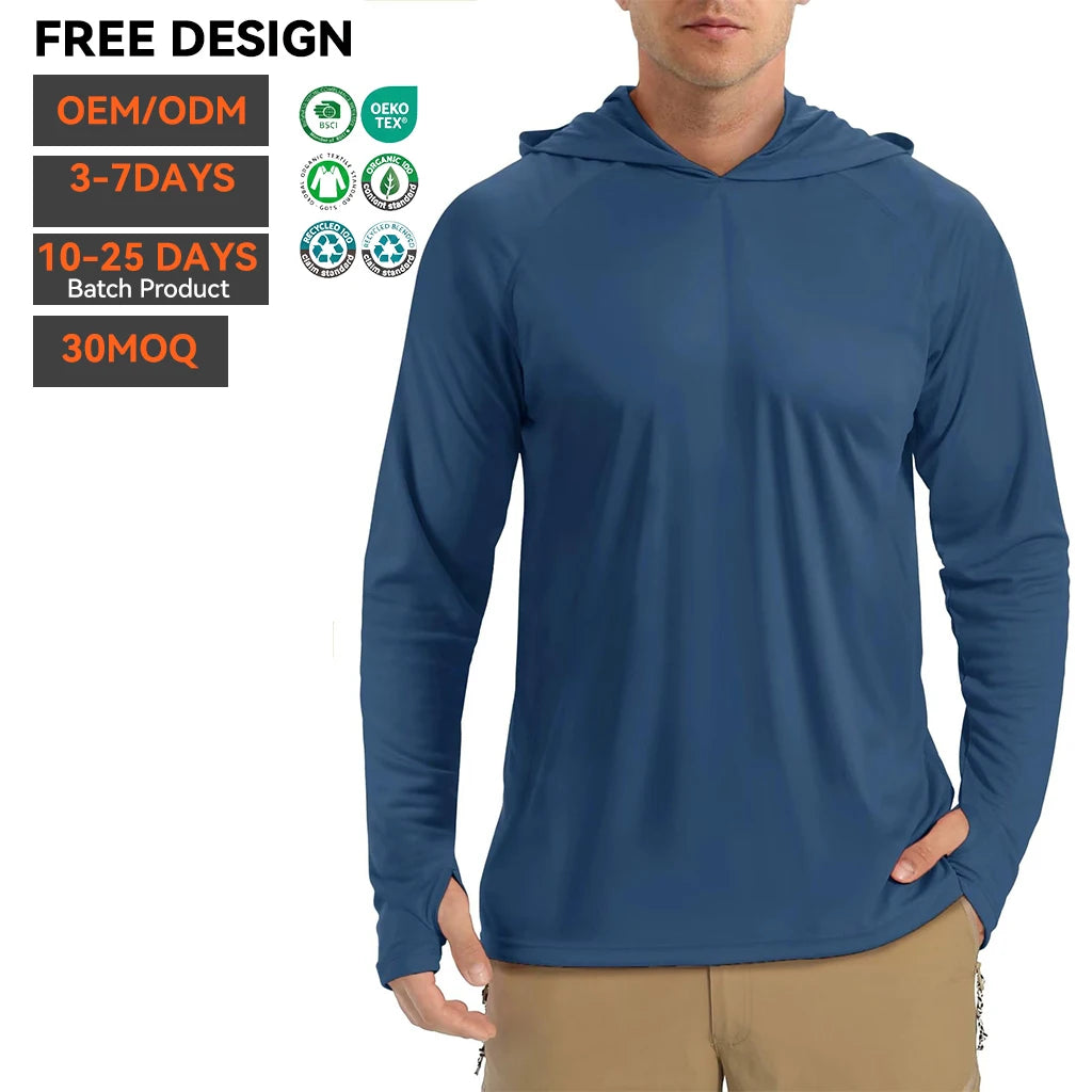 Custom logo Fishing Hoodie Pullover With Face Mask Long Sleeve Quick Dry Breathable UPF 50 Men Fishing Wear