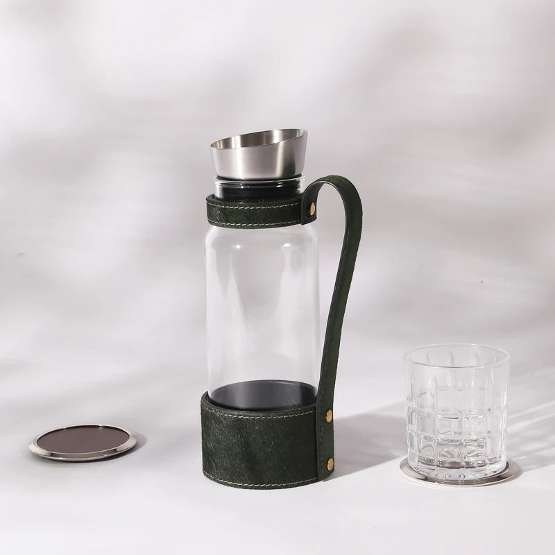 Modern Dark Green Cow Hair Tea Set with One Pot Two Cups & Water Jug Wholesale Hotel Coffee Pot Teapot Kettle