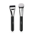Private Label Vegan Angled Flat Foundation Kabuki Brush | Wholesale Black Wood Handle Synthetic Makeup Brush