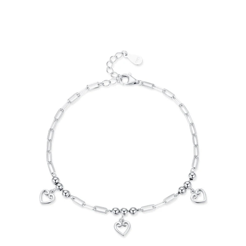 SL1674 925 Silver Fashion Smooth Heart Shape Bracelets for Women Rhodium Plated Classic Light Luxury Ins Fine Jewelry Party Gift