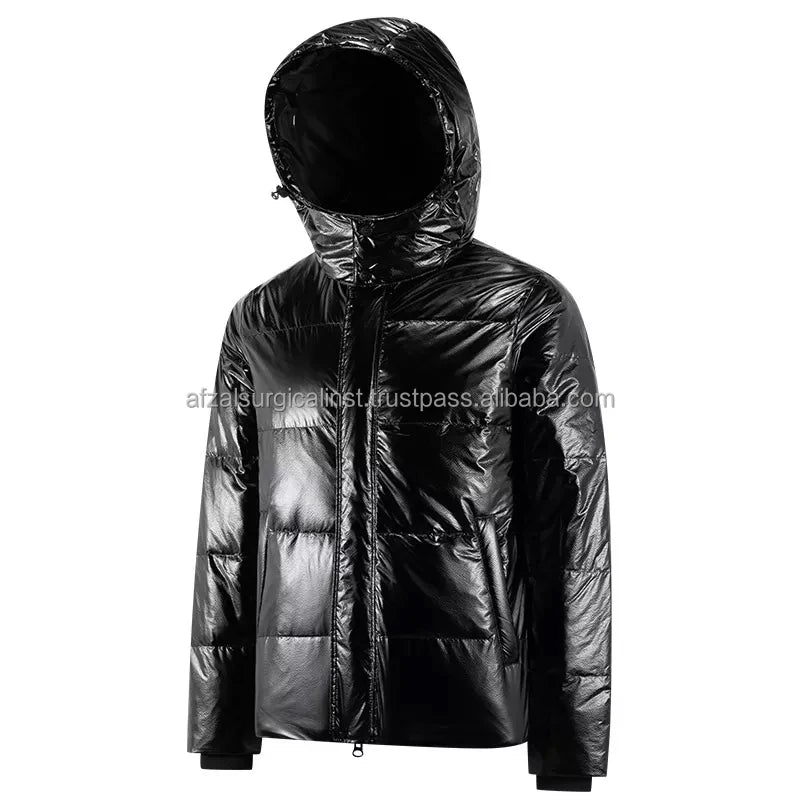 Wholesale OEM Customizable Men's Casual Winter Short Jacket New Fashion Solid Pattern Stand Collar Shiny White Duck ODM Front