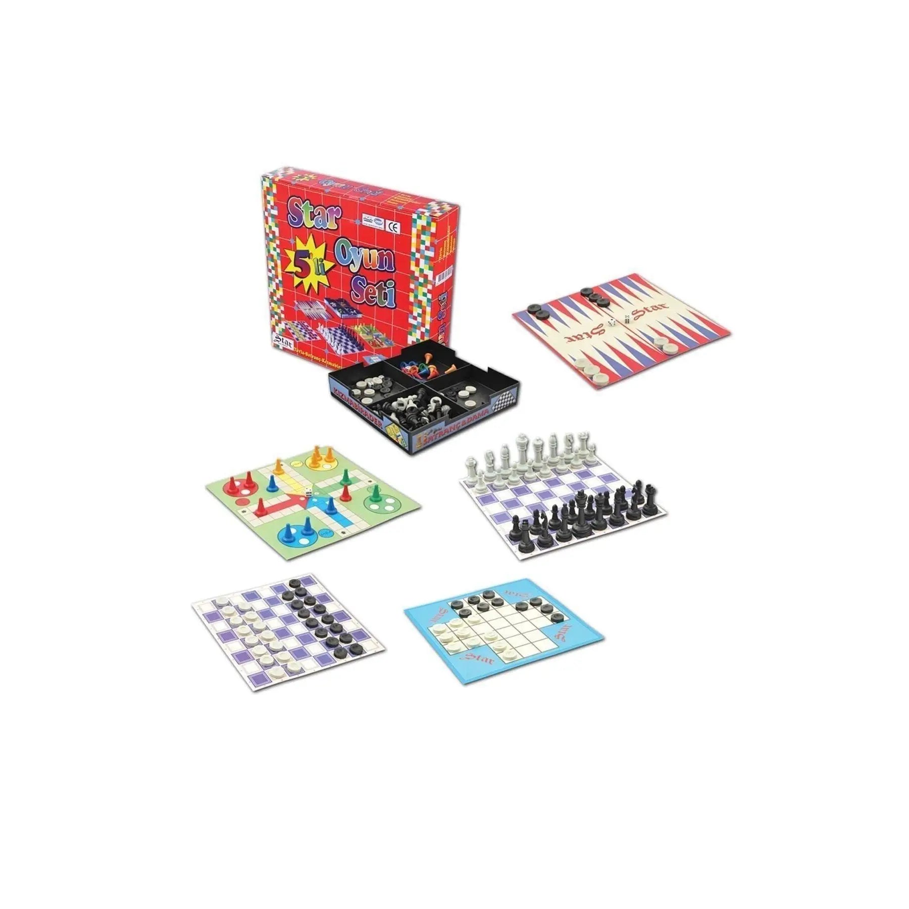Star 5 in 1 Game Set Chess Checkers Backgammon Solo Test Ludo