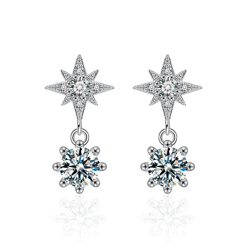 XEZ047 S925 Sterling Silver Moissanite Tassel Earrings Diamond Six-Pointed Star Dangle Drop Earrings for Female Elegant Jewelry