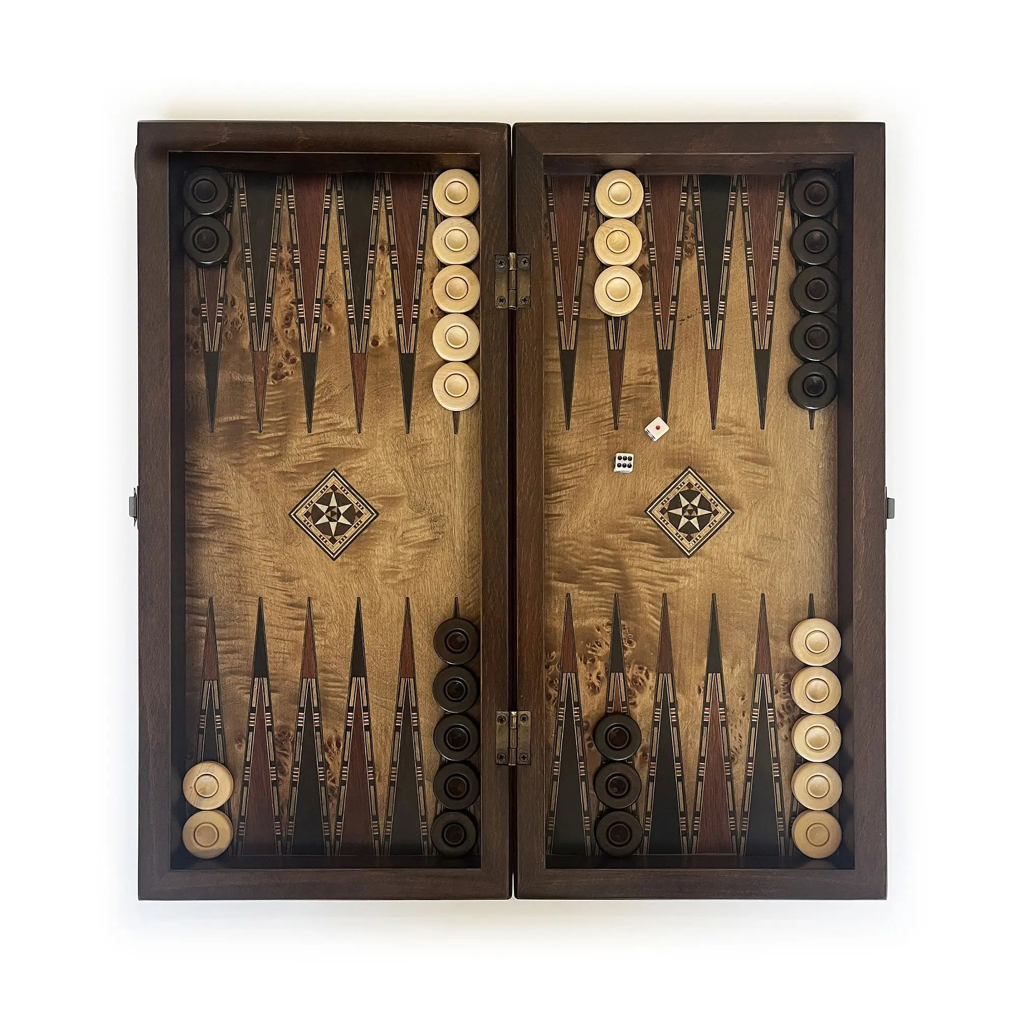 Classic Handmade Massive Rosewood Backgammon Set Mid Size 43x21 cm / 16.5x8.2 Inches Checkers Boxwood Pieces Helena Wood Art