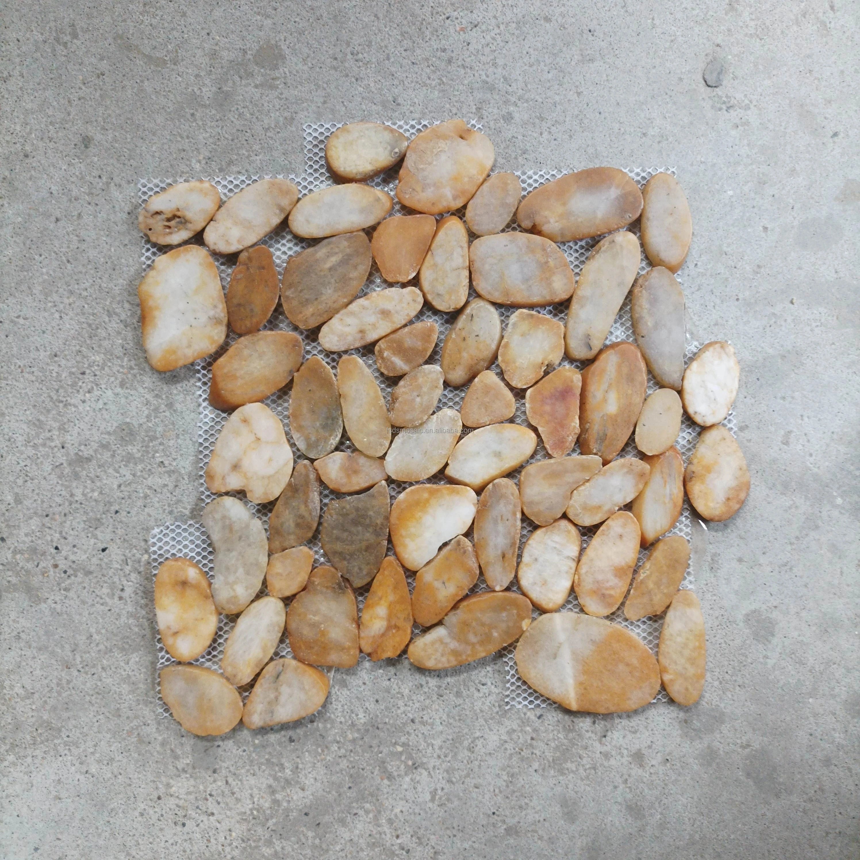 Orange Irregular Sliced Stone Tile Outdoor Patio Wall Garden Floor Border Decoration Flat Marble River Rocks Pebble Mosaics