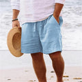 PASUXI Men's Cotton Linen Shorts Drawstring Elastic Waist Breathable Beach Casual Shorts Straight Leg Solid Color Quick Dry MegaBDM