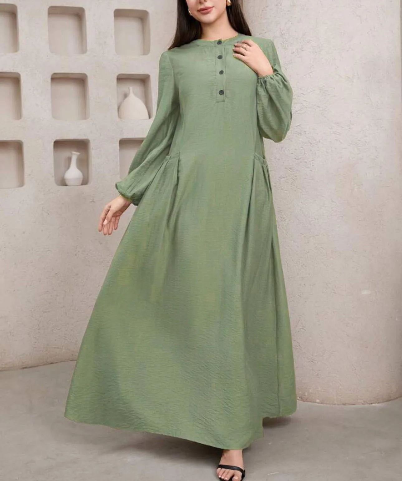 Modest Fashion Customizable Green Large Pocket Loose Simple Design Oversize High-end 2025 Eid New Customizable Factory Price