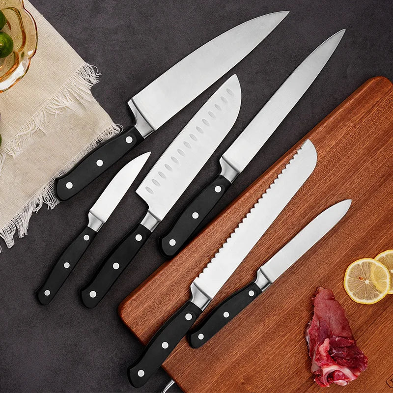 STELLAR Professional 6pcs 3cr13 Stainless Steel with ABS and 430 Stainless Steel Bolster Handle Kitchen Knife Set