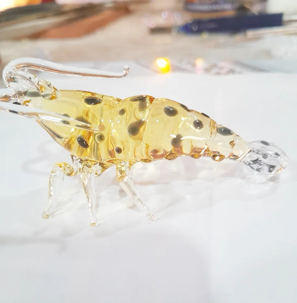 OEM Custom Handcrafted Murano Glass Shrimp Lobster Sculpture Figurine Carved Folk Art Chien Keng Taiwan for Home Decor MegaBDM