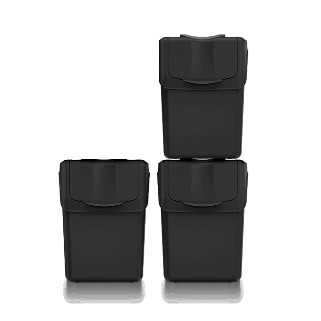 Set of 3 KEDEN SORTIBOX trash cans 100% recycled plastic black 60L