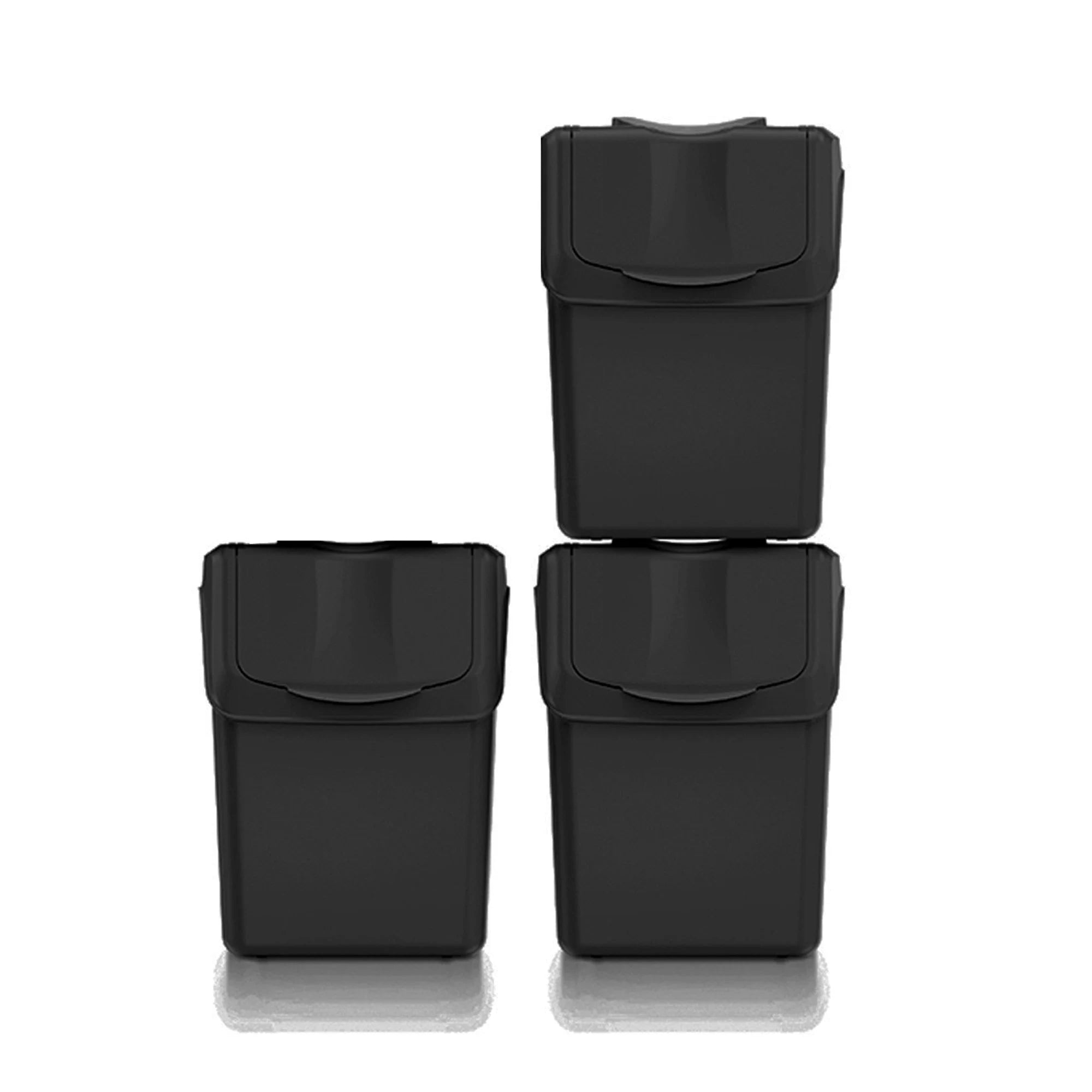 Set of 3 KEDEN SORTIBOX trash cans 100% recycled plastic black 60L