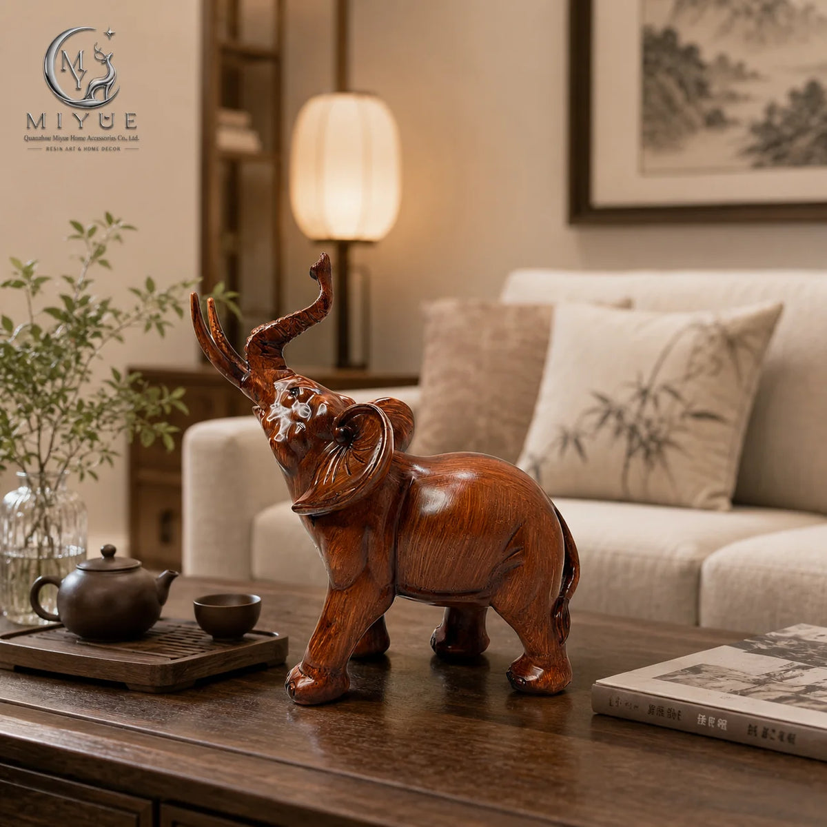 New Chinese Creative Wood Grain Elephant Ornament Home Living Room Office Decoration Art Resin Crafts Housewarming Gift MegaBDM