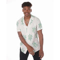 Soft Viscose Cotton Casual Hawaiian Shirt Empire Waist Men's White with Green Palm Trees Floral Print Breathable Summer