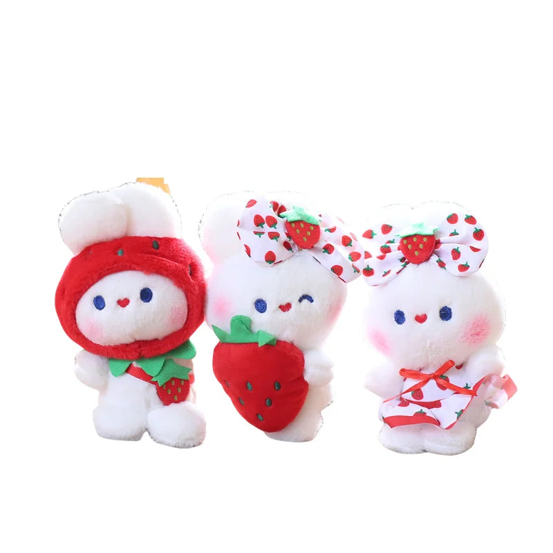 HOT Strawberry Bunny Plush Toy Cartoon Rabbit Pendant Soft Stuffed Doll Charm Keychain Car Key Ring Backpack Bag Decor Kid Gift