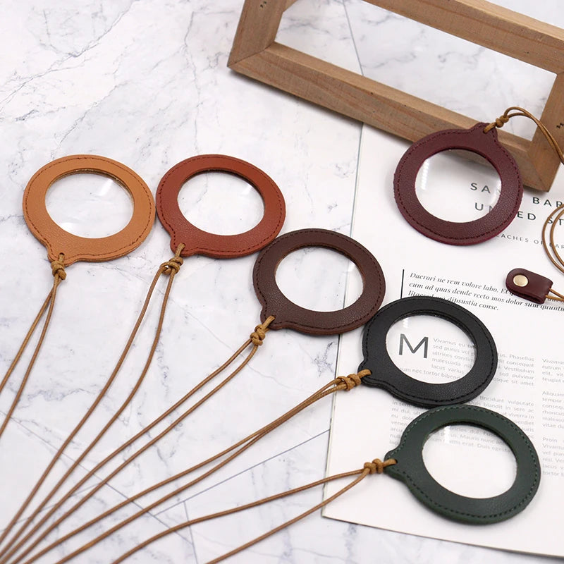 Vintage Style Monocle Pendant Classic Magnifying Glass Case with Neck Strap Fashion Mini Glass Protective Pouch for Men Women
