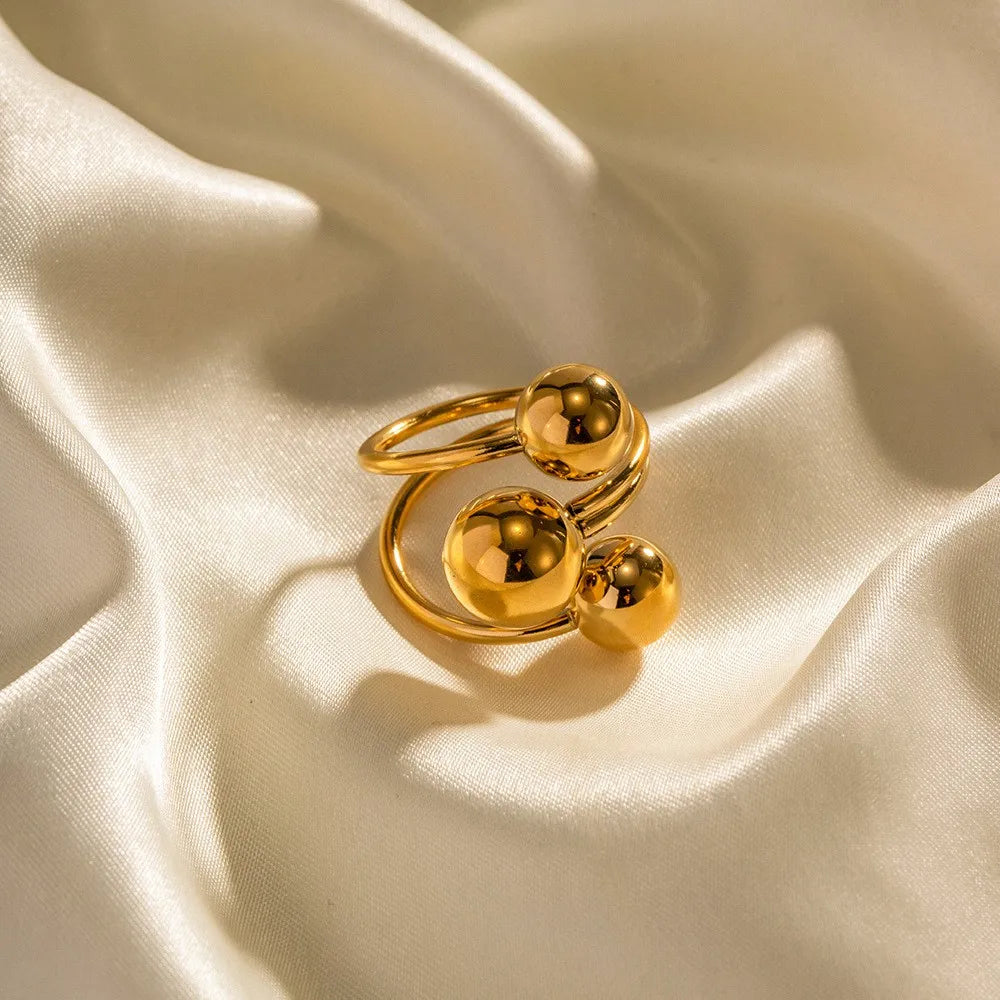 2024 Trendy Fashion Personality 18K Stainless Steel Exaggerated Spherical Open Ring Women's Jewelry