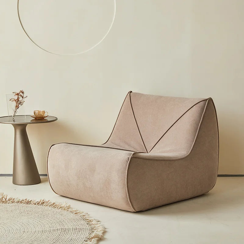 Modern Cream Single Designer Bean Bag Sofa Casual Living Room Bedroom Style with Tofu Block Lazy Feature