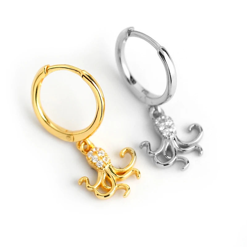 EH1055 Inlay Zircon Octopus Pendant Hoop Earrings for Women Fashion Ocean Jewelry Animal Earring Jewelry Accessories Wholesale
