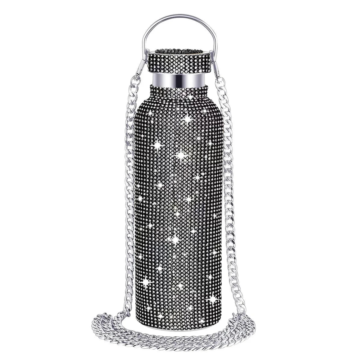 Crystal Diamond Rhinestone Double Layer 304 Stainless Steel Insulated Water Bottle With 500Ml Hot Water Thermos Cup
