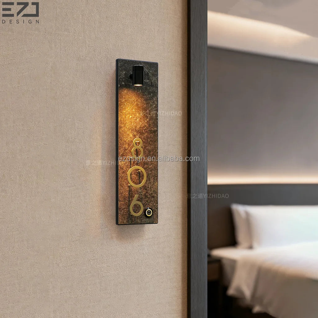 EZD Free Design Luminous Brass Galvanized Sheet Vintage Hotel Door Sign with Belling Apartment Number Doorplate Wiht DND System