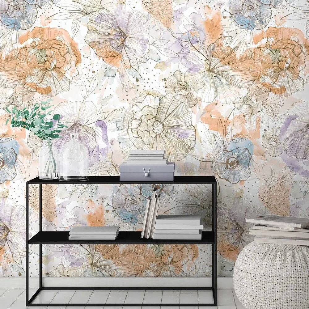 Made Germany Modern Photo Wallpaper Murals Flowers Beige Orange Non Woven Vinyl Wall Mural Watercolour Bedroom Hospital Mall