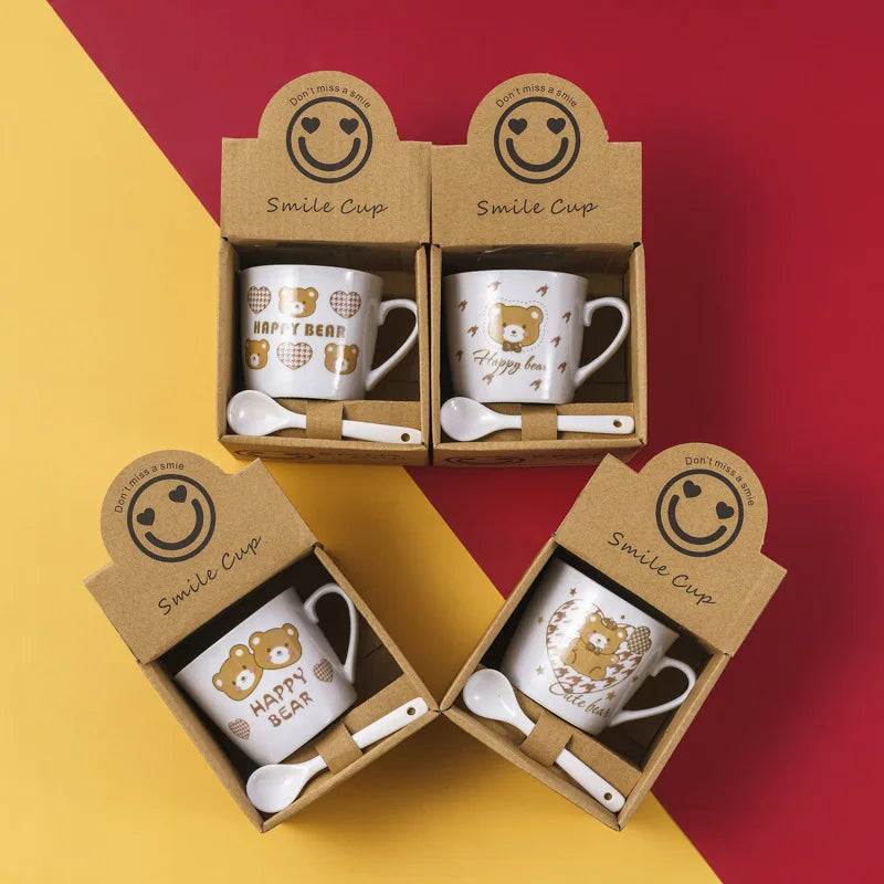 Practical Creative 300ml Ceramic Cup Cartoon Enamel Mugs with Gift Box Reusable Business Mug Set for Coffee Milk Water Gift
