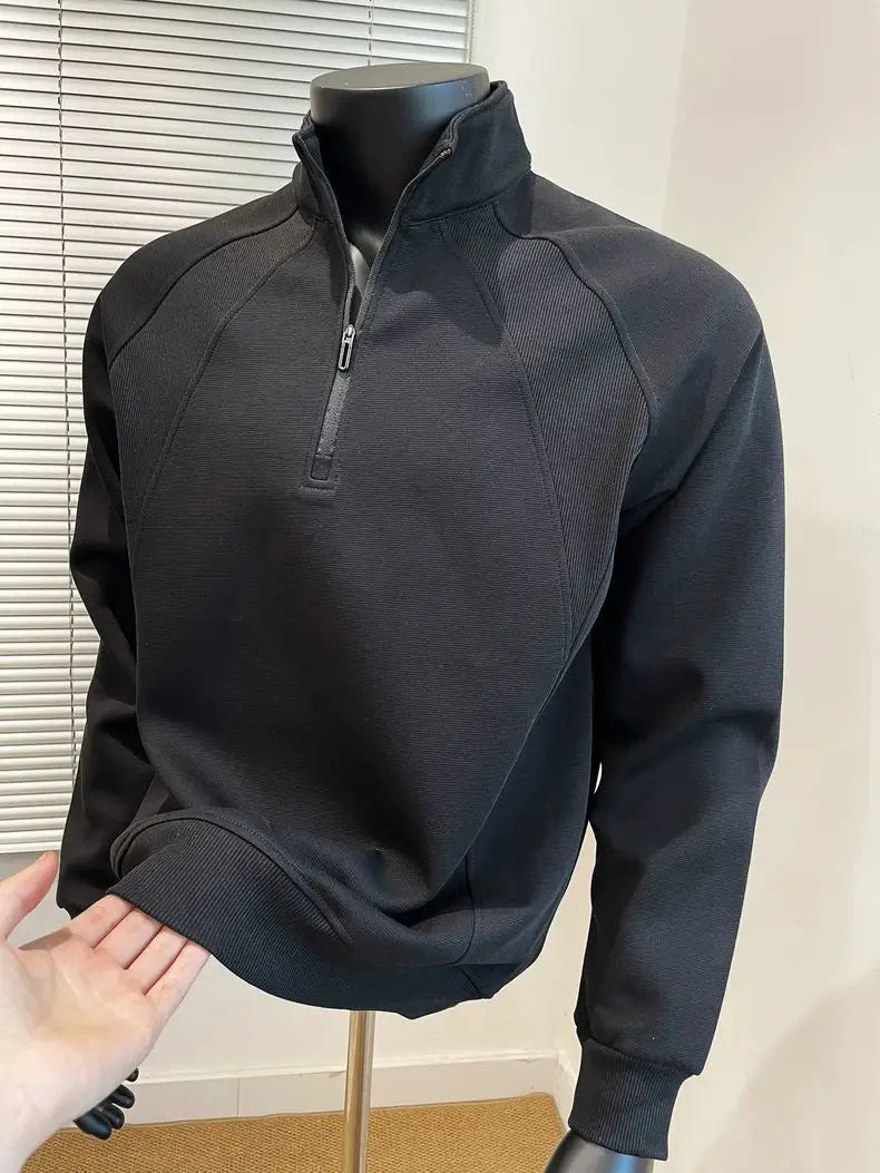China Bangladesh Factory Price OEM Customized Logo Embroidery Men Stand Collar Half Zip Casual Autumn Winter Pullover Sweatshirt