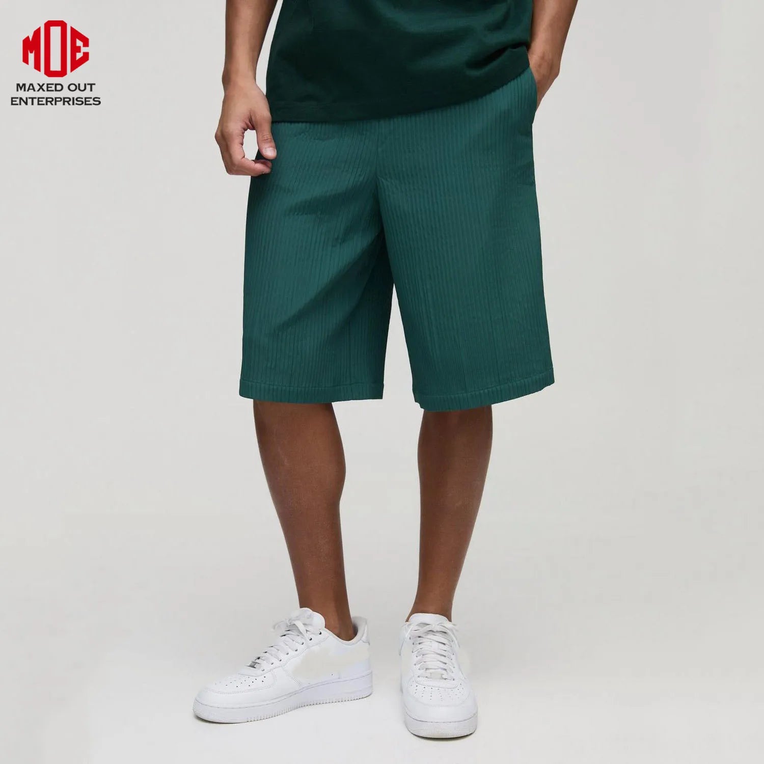 Manufacturer's Custom Summer Green Jorts 100% Cotton Mid-Length Cut Baggy Jeans Solid Vintage Minimalist Design Eco-Friendly