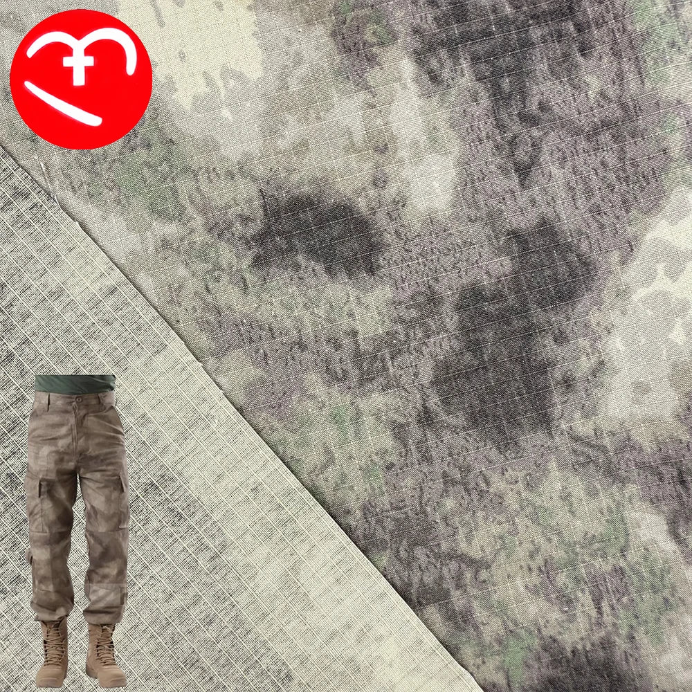 Suzhou Fabric 50% Nylon 50% Cotton Waterproof Plaid Printed Fabric Grey Jungle Camouflage Blended Waterproof Ripstop for Bag
