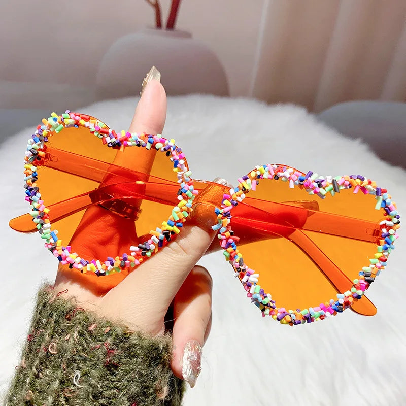 Logo Custom Fashion Cute Cake Candy Colors Party Glasses UV400 Y2k Love Heart Sunglasses for Women