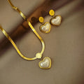 Stainless Steel Heart Pendant Flat Snake Chain Necklace Earrings Fine Fashion Jewelry Sets for Women