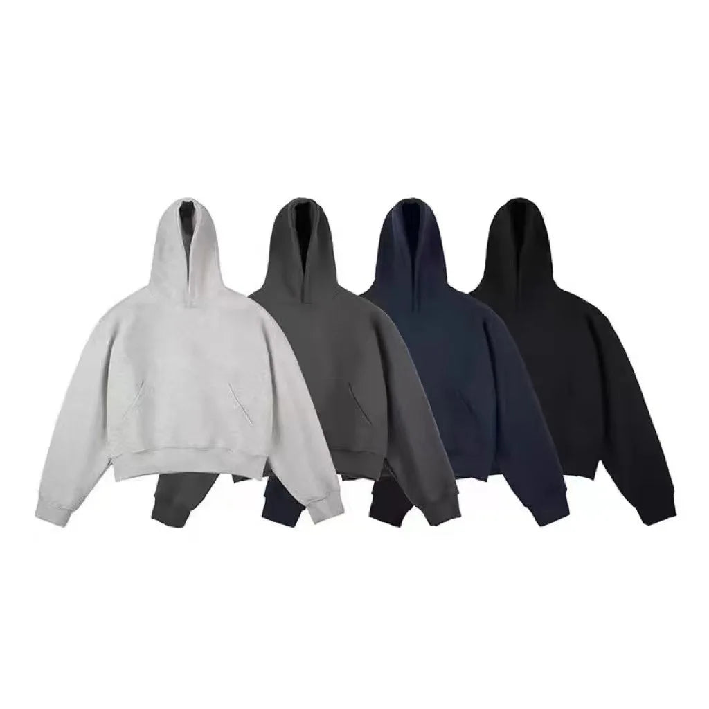 Bangladesh China Factory Price OEM 450g Heavyweight Fleece Lined Hoodie American High Street Fashion Clean Fit V-Neck Hoodie