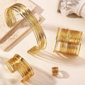 POP Stainless Steel Brushed Multi Layer Jewelry Set for Women C Bracelet Adjustable Ring Necklace Non Allergic Fashion Jewelry