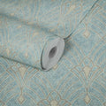 Made Germany Modern Non-Woven Vinyl Wallpaper Blue Gold Damask Pattern Sound-Absorbing Light Resistant Scratch Household