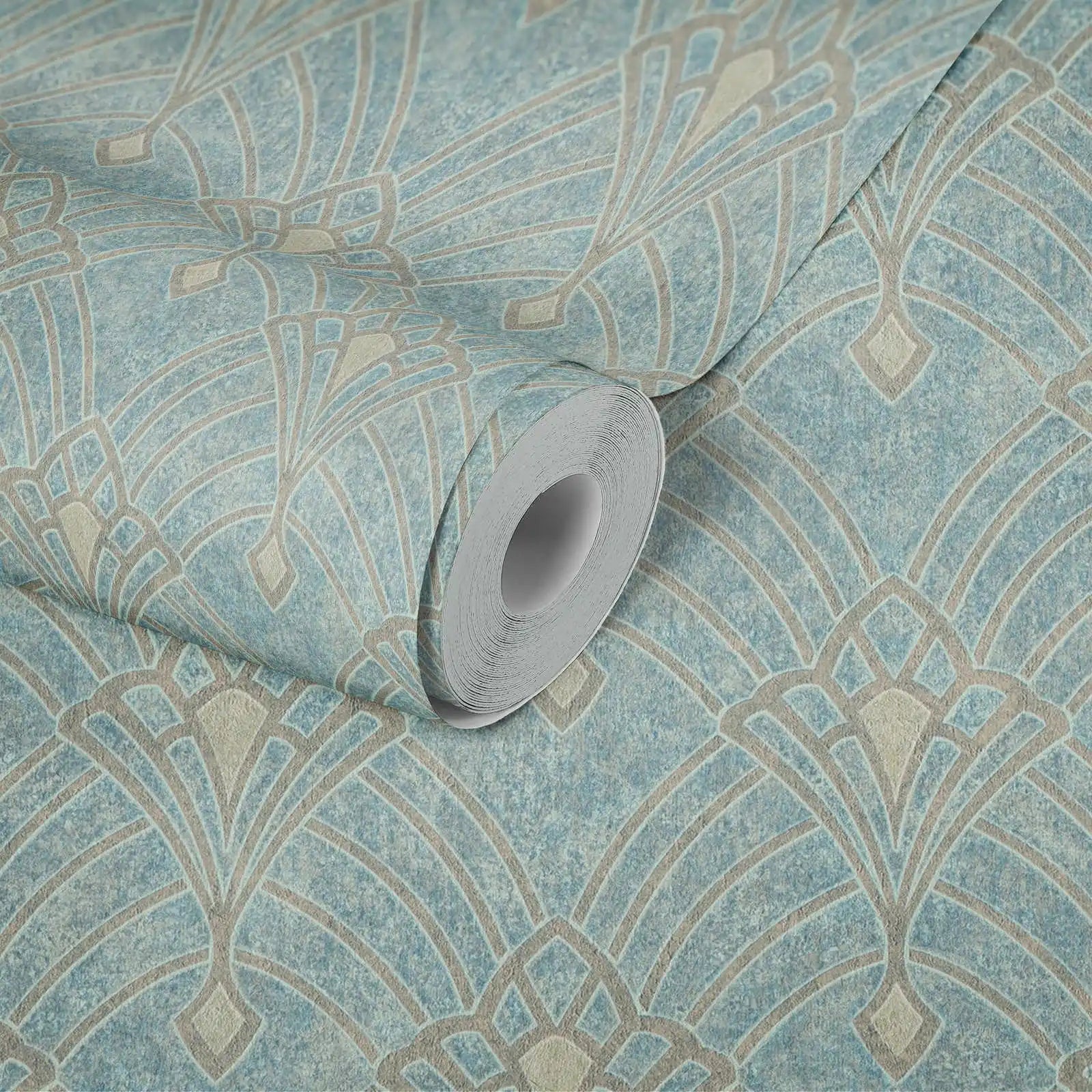 Made Germany Modern Non-Woven Vinyl Wallpaper Blue Gold Damask Pattern Sound-Absorbing Light Resistant Scratch Household