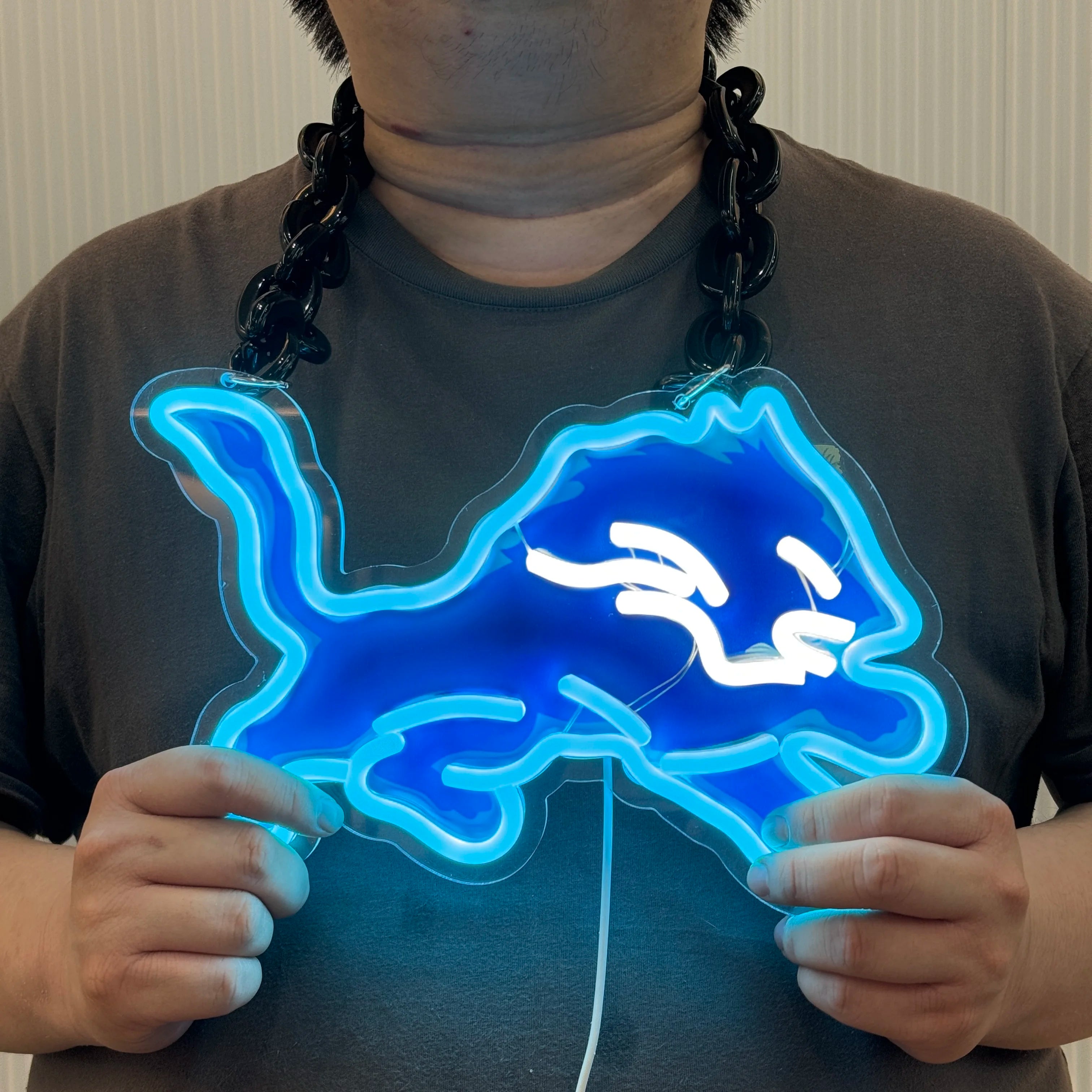 Customizable Neon LED Patterns Sports Entertainment Marry Me Neon Chain Fan Necklace for Party Decoration Detroit Lions