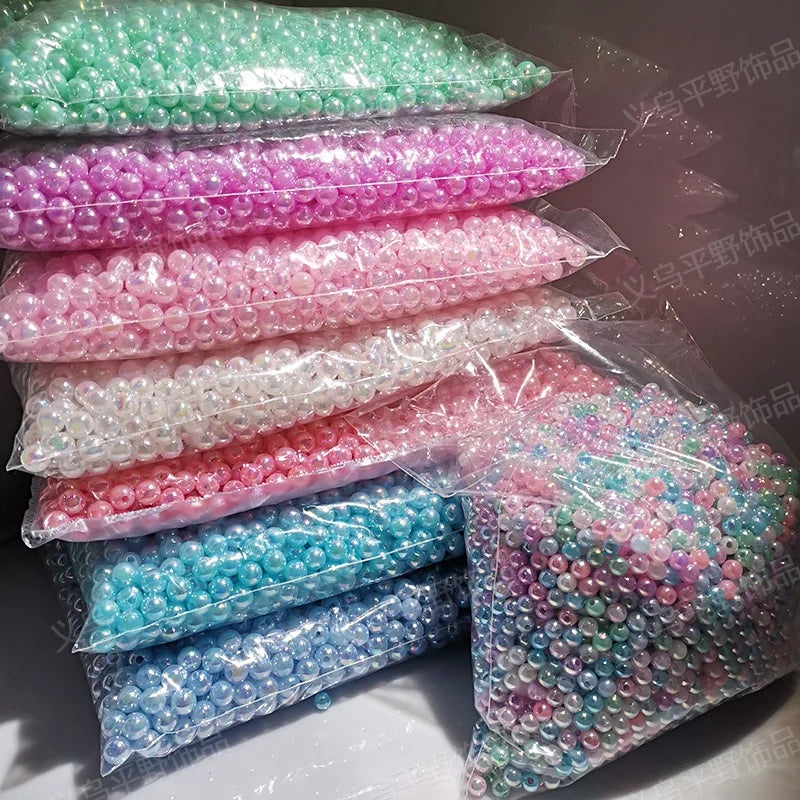 6mm 8mm 10mm  Acrylic Colorful  AB Plating Plastic Loose Beads for Jewelry Making