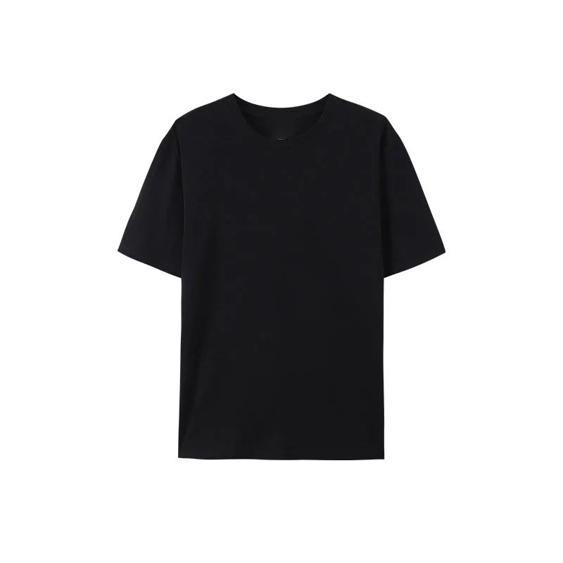 Oem customized cross border standard 180G pure cotton short sleeved summer men's loose breathable seamless tube woven tshirt