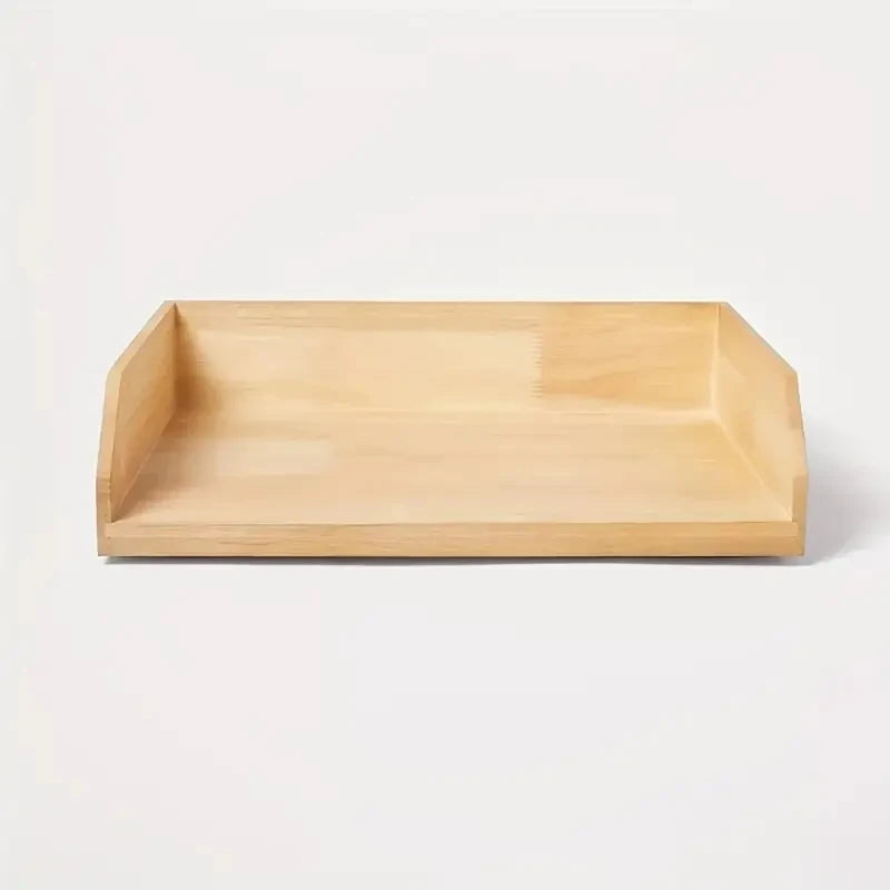 Unfinished Wood Letter Tray Rectangular Desk Organizer for Mail Files Magazines & Pens Office Document Sorter Storage Bin