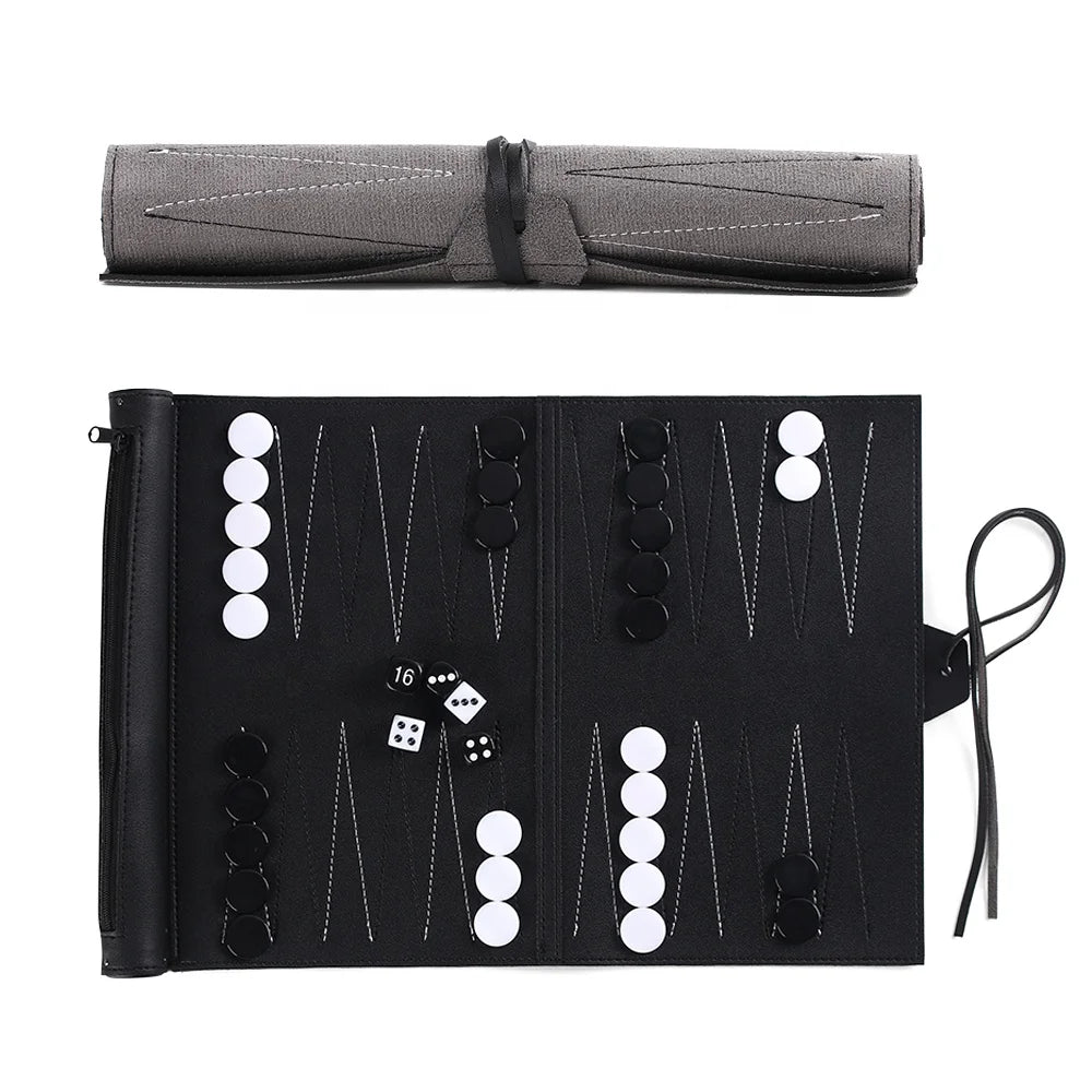 Factory Custom Backgammon Leather Wood Acrylic Table Board Game Chess Dice Piece Set Travel Roll up Backgammon Luxury Backgammon