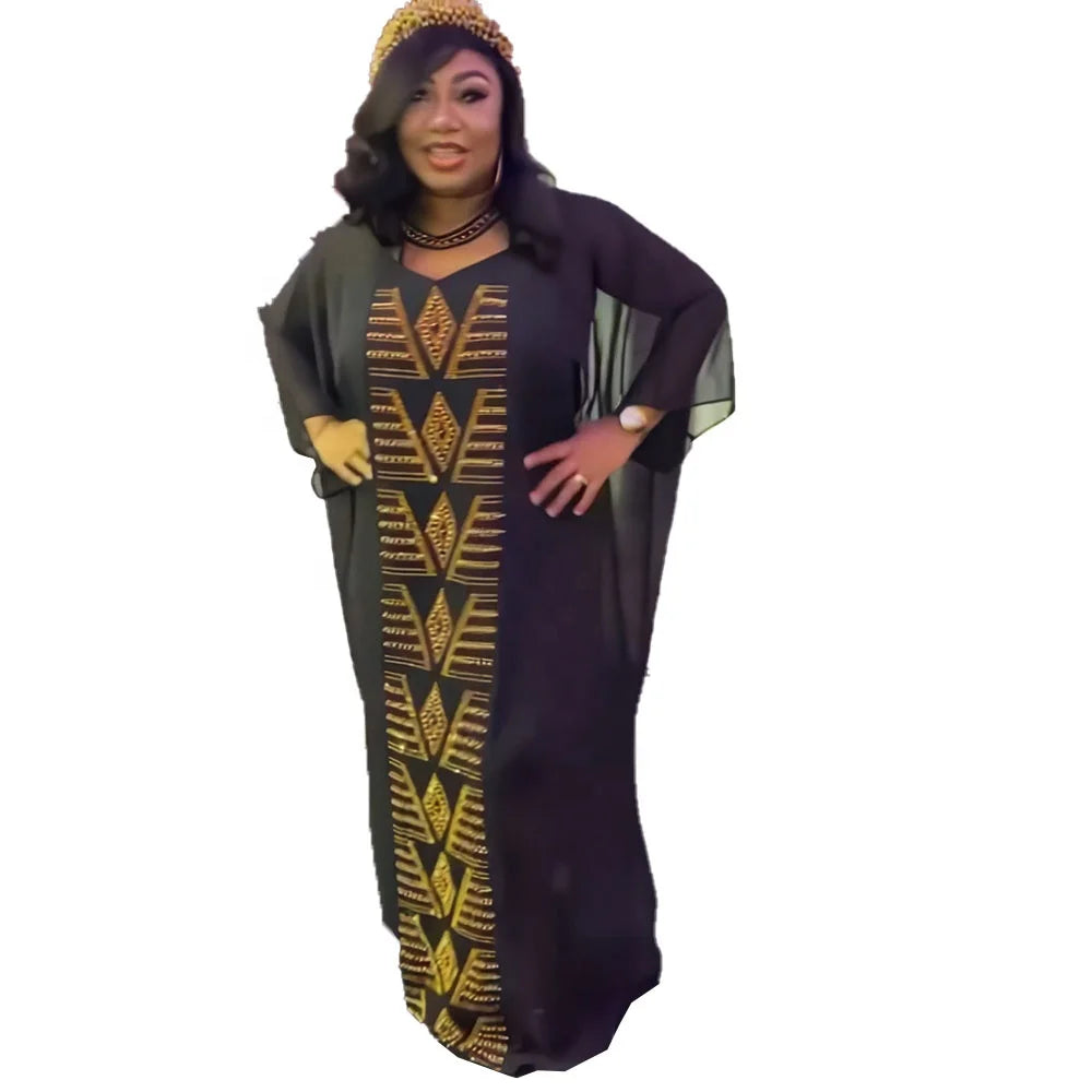 Fashion African Ankara Clothing Chiffon Customized Women Clothing Rhinestone African Long Dresses for Women
