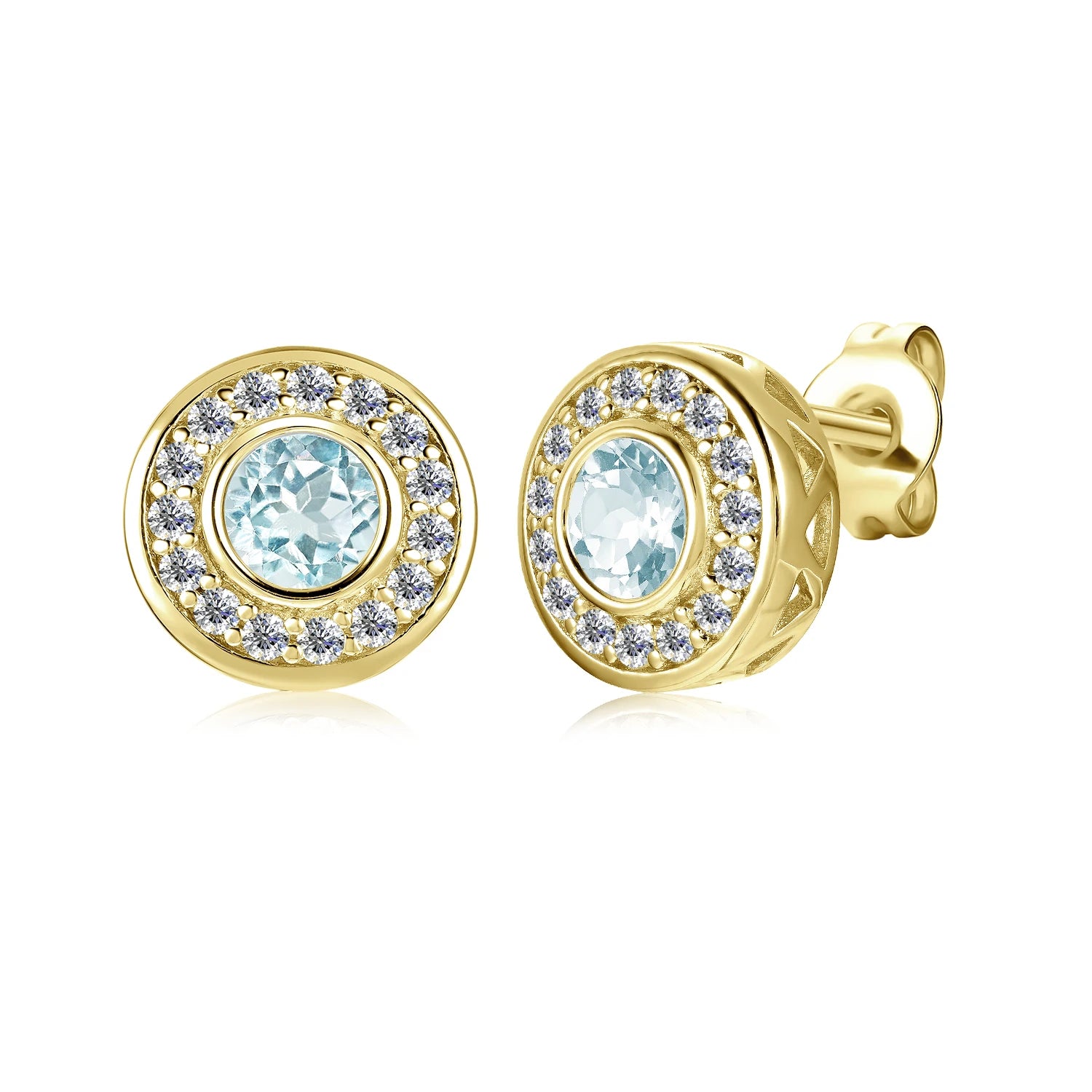 2022 Luxury Natural Gemstone Blue Topaz Jewelry 925 Sterling Silver Classical Halo Stud Earrings for Women Destiny Jewellery