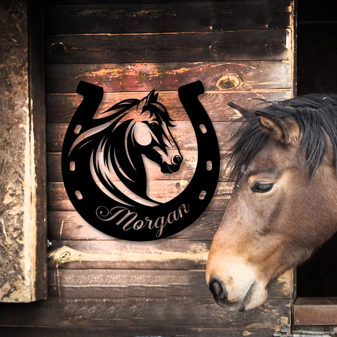 Custom Horse Ranch Barn Farm Decor Equestrian Gifts Texas Ranch Sign Custom Metal Horseshoe Sign Metal Horse Stall Name Sign