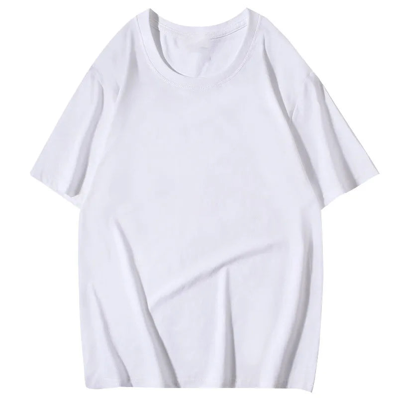 Oem customized 200g solid color cotton loose drop shoulder tshirt black and white large size men's short sleeved tshirt