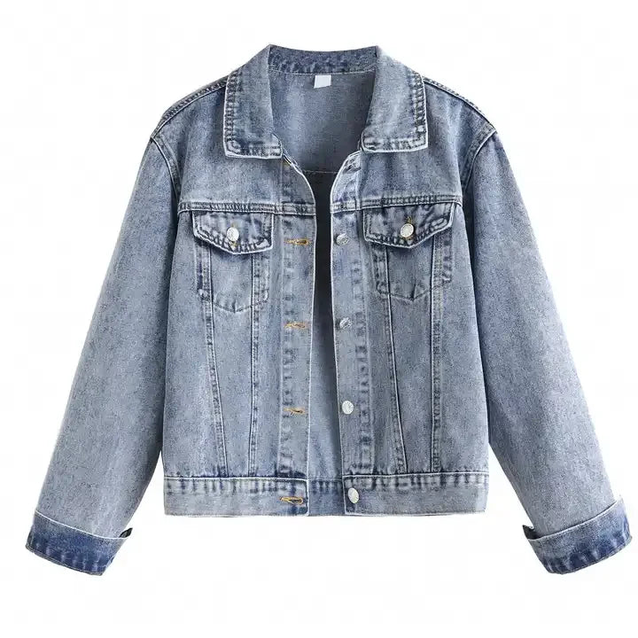 Wholesale Classic Denim Jacket for Women Basic Short Design Long Sleeve Four Color Options Casual Lightweight Women Outerwear