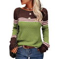 2025 Autumn Winter New EU/US Cross-Border Women's Sweater - Striped Color Block Crew Neck Long Sleeve Crochet Knit Top-4
