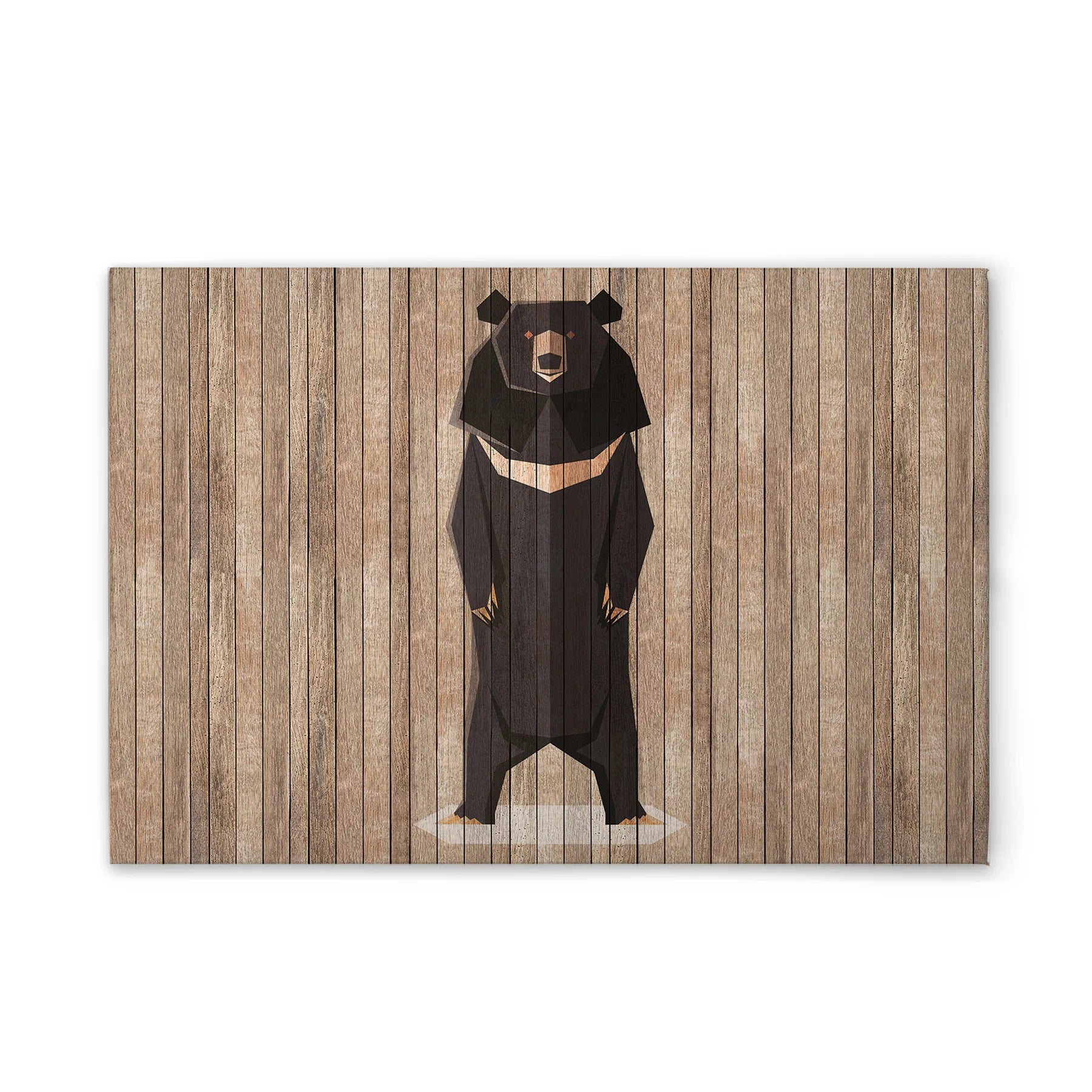 Made In Germany - Home Decor Canvas Picture Wood Look Bear - Wall Mural In Brown And Beige - Canvas Picture On Stretcher Frame